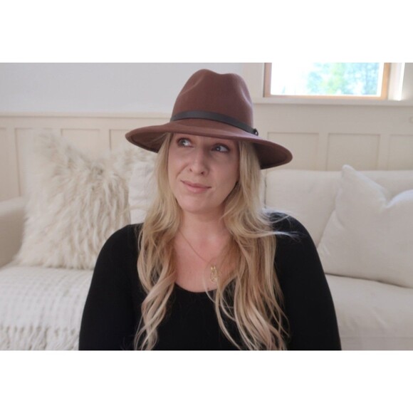 Urban Outfitters Women\'s Fedora Hat Size M 100% Wool Brown Mauve Floppy Brim main image 4